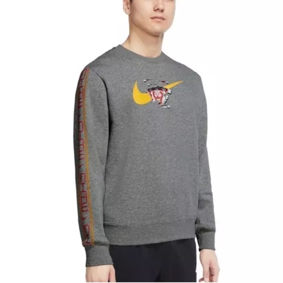 Nike Men's Sportswear Fleece Crew Sweatshirt Grey Tiger Size Medium - Picture 2 of 6